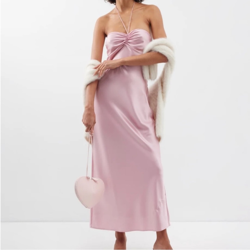 NEW NWT Reformation Valora Satin Halter Maxi Dress In Babygirl Light Pink
